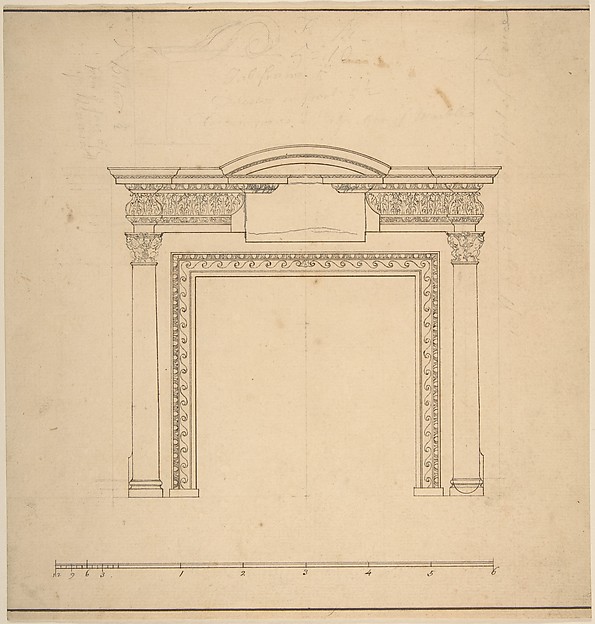 Design for a Chimneypiece with a Frieze with Floral Decoration and Capitals Decorated with Animals