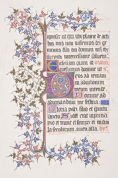 Illuminated Leaf with Initial "E" (recto); Vine Border (verso)