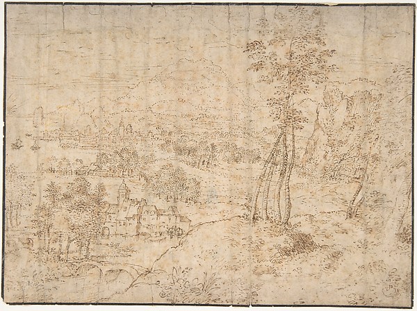 Landscape with a Town by the Seashore and Mountains in the Distance