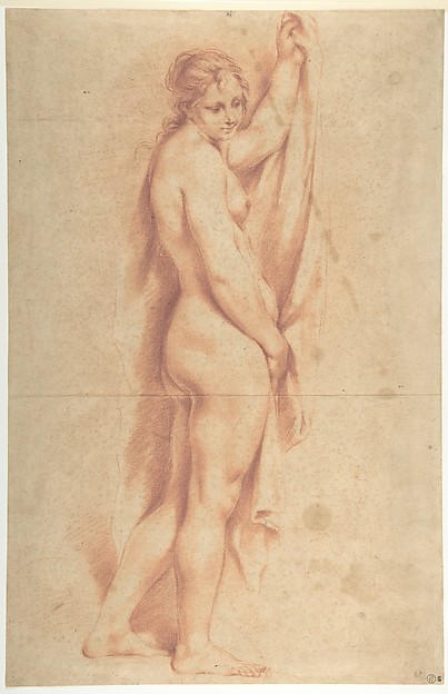Standing Nude Female Figure (recto); Studies of a Kneeling Nude Female Figure and of a Man's Head (verso)