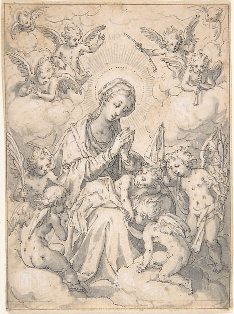 The Virgin and Child Surrounded by Little Angels in the Clouds by Friedrich Sustris