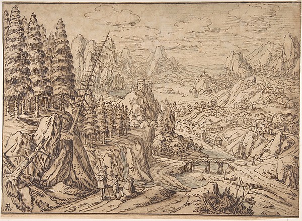 Mountainous Landscape with Travelers on a Road