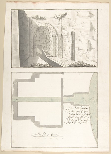 Canalization of the Mouth of the Sasso Vino into the Lake of Castel Gandolfo: Perspective and Plan
