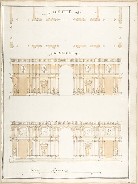 Plan, Section and Exterior Elevation of a Villa