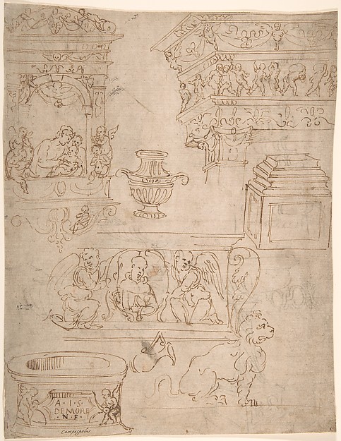 Sheet of Studies of Sculptural Elements and Architectural Ornaments