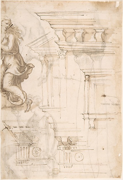 Architectural Sketches and a Figure (recto); Figure and Anatomical Sketches (verso)