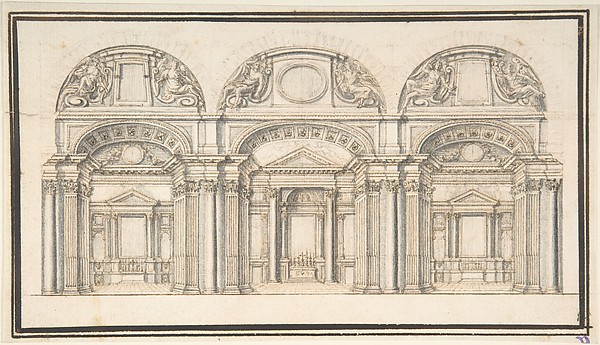 Wall Elevation with Three Chapels; Floor Plan with Columns (Verso)