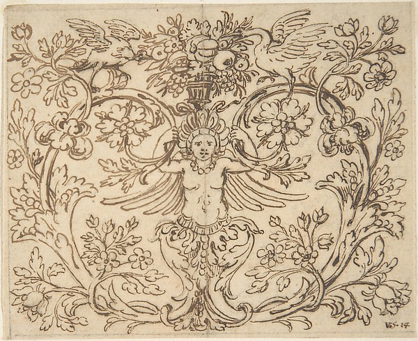 Design for a Decroative Panel with a Hybrid Figure from which Two Tendrils Emerge
