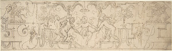 Decorative Frieze with Putti Playing on a Swing