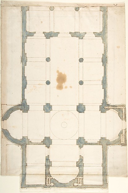 Plan for a Church with a Nave (recto); Framing Outlines (verso)