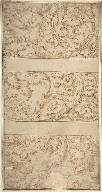 Antique-Style Ornament Frieze Design: Rinceaux with Grotesque Figures and Animals