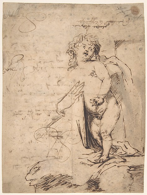 Study of the Christ Child and the Hand of the Madonna.  Verso; Profile of a Man by Anthony van Dyck