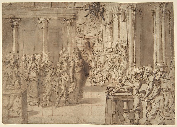 Dido and Aeneas (recto); Three Figures Traced in Reverse from Recto and a Study of a Seated Man (verso)