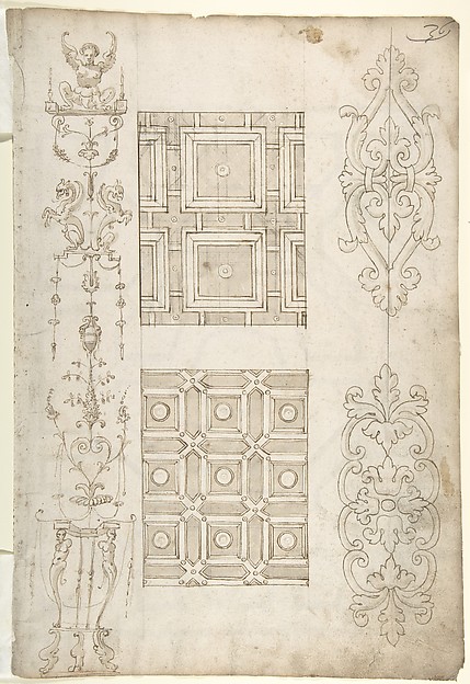 Grotesque Decoration and Ceiling Designs (Recto); Geometric Design (Verso)
