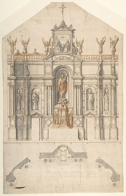 Design for the Elevation and Plan of a Reredos by Anonymous, Italian, North or Central Italy, 16th century