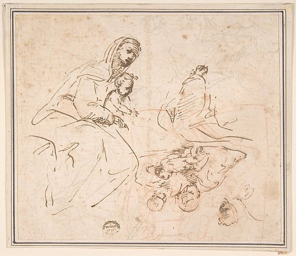 Two Studies for the Madonna and Child (recto); Flagellation (verso) by Anonymous, Italian, 16th century