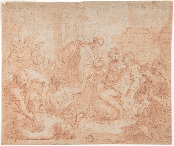 A Saint Healing the Sick (recto); Upper Body of Nude Male with Outstretched Arms, seen from the rear (verso)