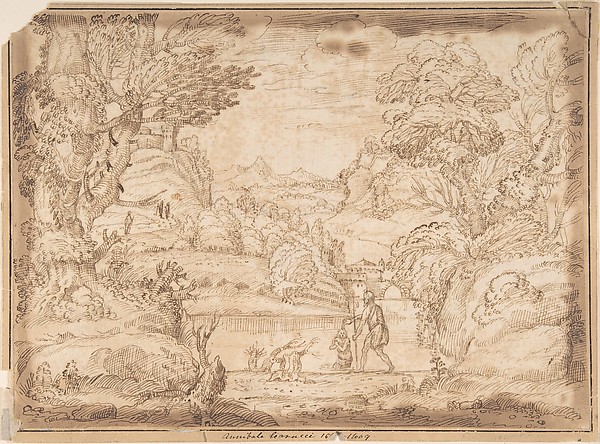 Landscape with the Baptism of Christ by Anonymous, Italian, Bolognese, 17th century