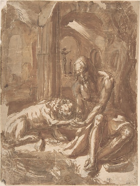 Saint Jerome and the Lion by Anonymous, Italian, Roman-Bolognese, 17th century
