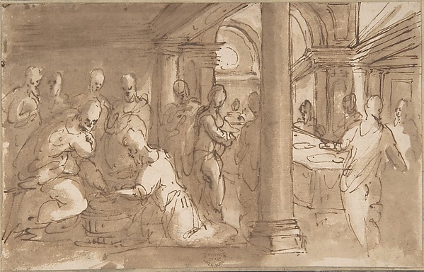 Christ Washing the Feet of the Disciples by Anonymous, Italian, Roman-Bolognese, 17th century