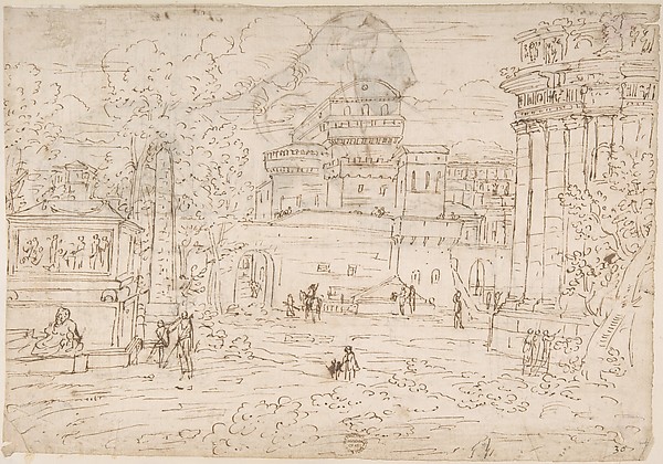 Fantasy based on Vatican: Sistine Chapel, Loggia (identification by James S. Ackerman) (recto); A Lion (verso)