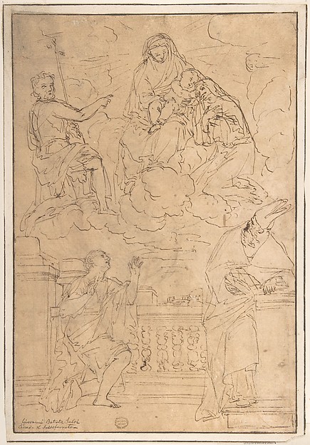 Madonna and Child with Saint John the Baptist and three other Saints by Anonymous, Italian, Roman-Bolognese, 17th century