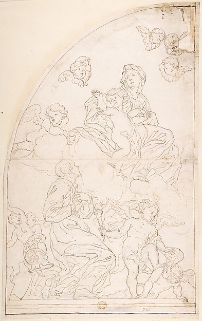 Saint Adoring the Madonna and Child by Anonymous, Italian, Roman-Bolognese, 17th century