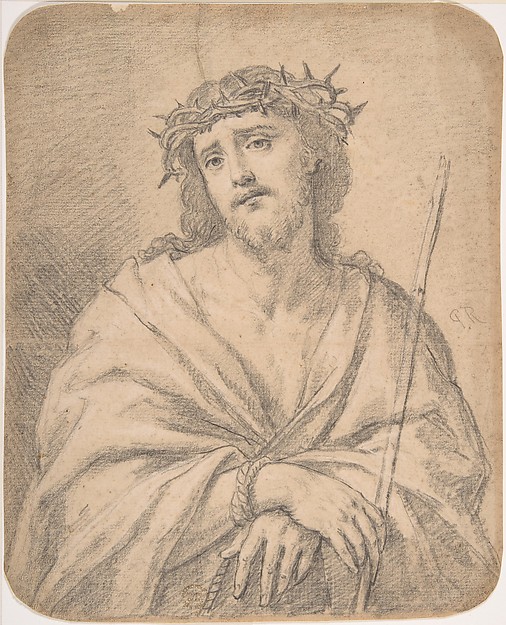 Man of  Sorrows, after Guido Reni (recto); Studies of arm and hands (verso) by Anonymous, Italian, Roman-Bolognese, 17th century