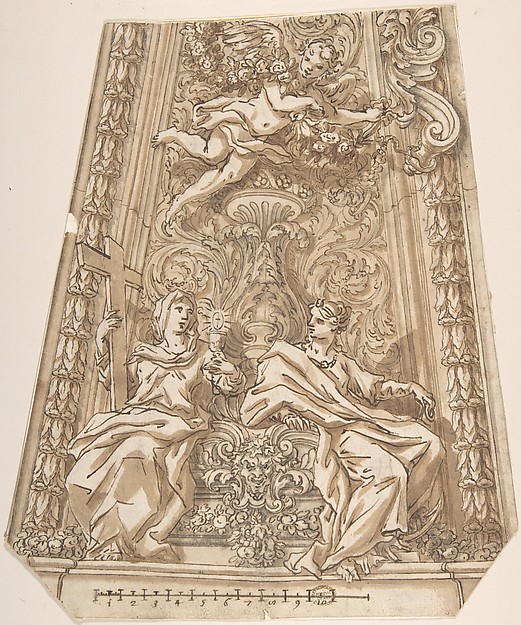 Design for a Dome Compartment with Figures of Faith and Hope