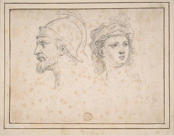 Head of a Bearded Soldier in Profile, Head of a Young Woman in Three-Quarter View