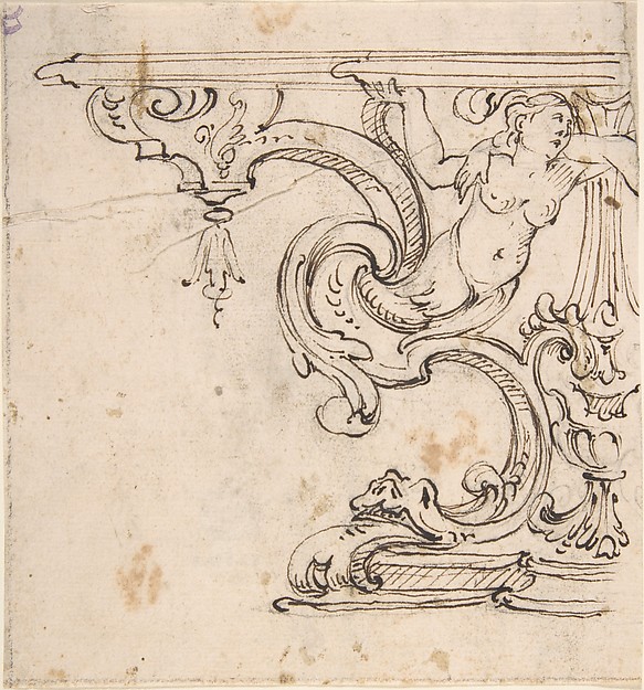 Left Side of the Design for a Table with the Figure of a Siren