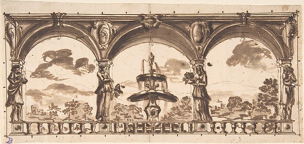 Loggia with Caryatids before a Fountain and Landscape
