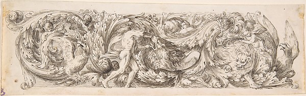 Frieze with Acanthus Scrolls and a Man (Hercules?) fighting a Lion