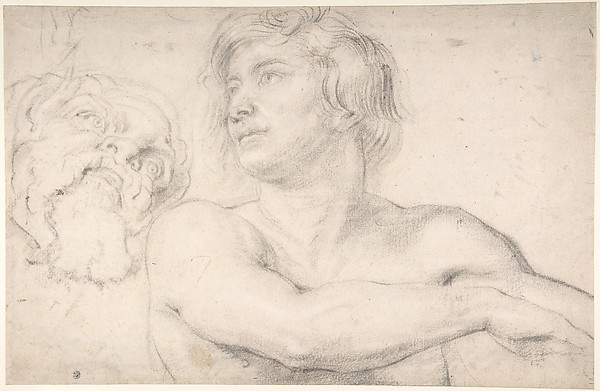 Half-Figure of a Nude Man Facing Left, Head of a Satyr