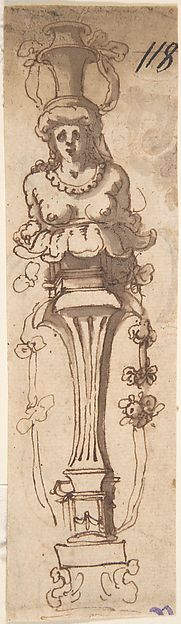 Design for A Female Term Carrying a Vase (recto); Sketch of Draped Male (verso)