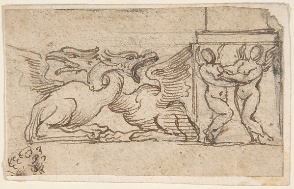 Ornamental Design of Winged Female Figures and Dragons