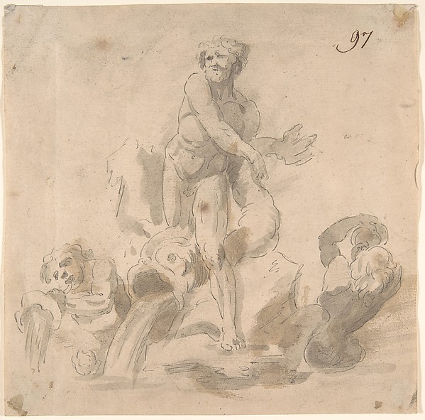 Design for a Fountain with a River God, Dolphins and other Figures
