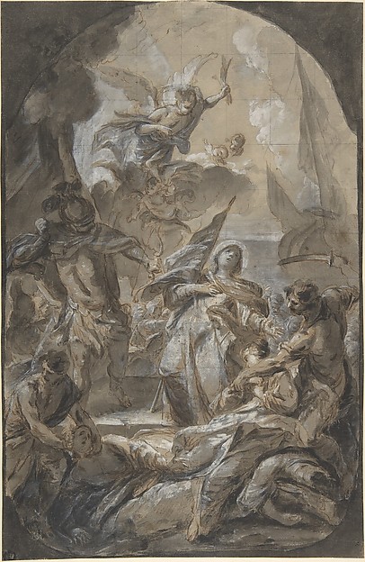 Martyrdom of Saint Ursula? Saint Paula? by Anonymous, Italian, Roman-Bolognese, 17th century