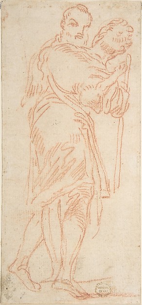 Two Standing Men, One Carrying a Lamb