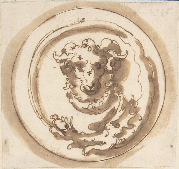 Heraldic Device: A Circular Design with a Ram's Head Framed by a Dragon Biting its Own Tail by Anonymous, Italian, 17th century, The Metropolitan Museum of Art