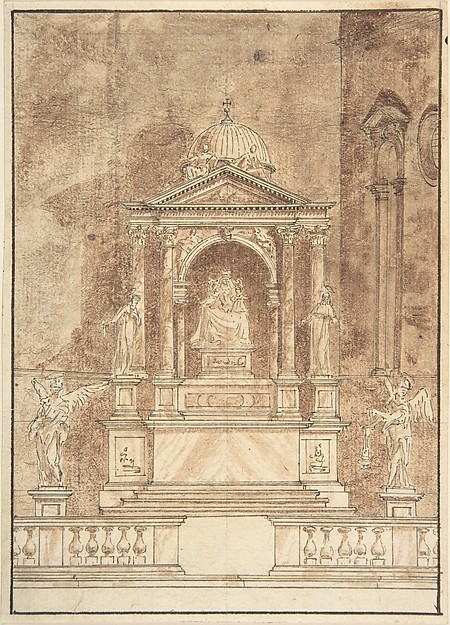Design for an Altar: Virgin and Child Flanked by Saints, Two Angels in the Left and Right Foreground by Anonymous, Italian, 17th or 18th century