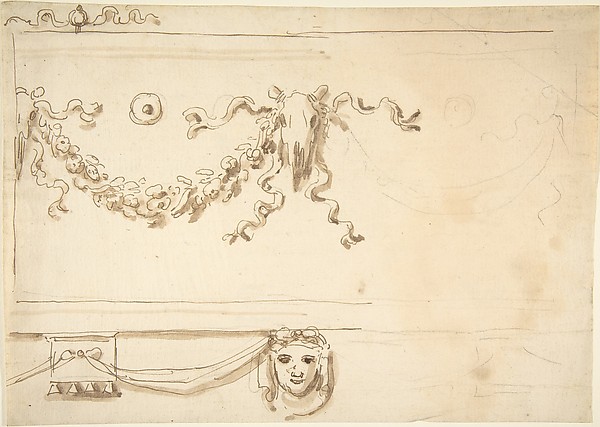 Design for a Frieze: Garland and Animal Skull