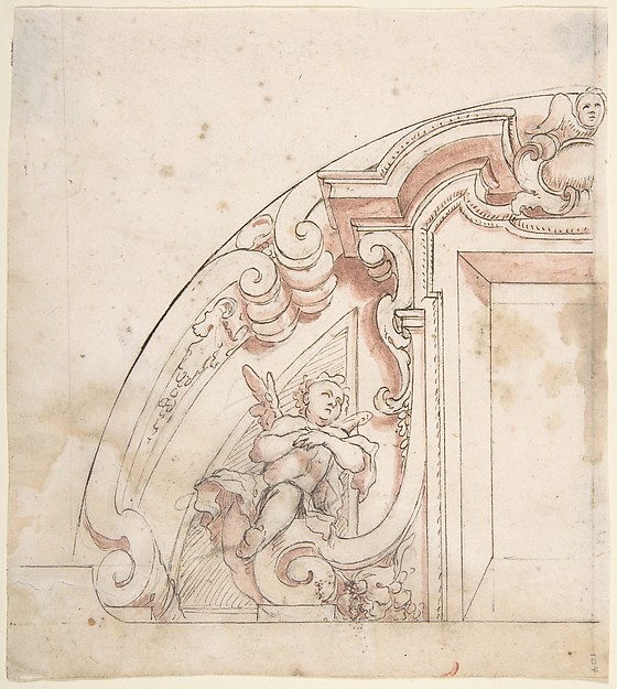 Design for One Half of a Lunette with a Window and Putto at Left