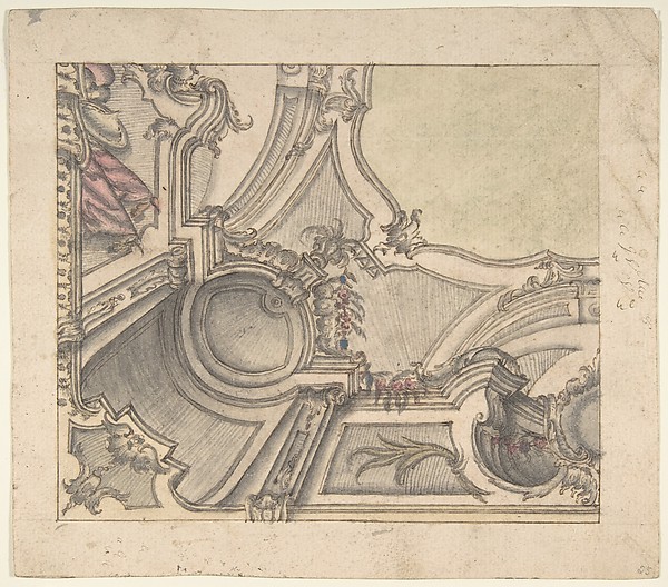 One Quarter of a Design for a Painted Ceiling (recto); Frieze with Putto, Vases,and Other Decorations (verso)