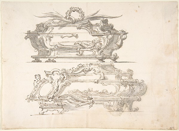 Designs for Two Reliquary Caskets; at top Bishop; at bottom: Skulls and Bones