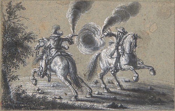 Two Horsemen Shooting at Each Other