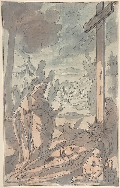 The Standing Virgin Lamenting the Dead Christ at the Foot of the Cross by Anonymous, German, 17th century