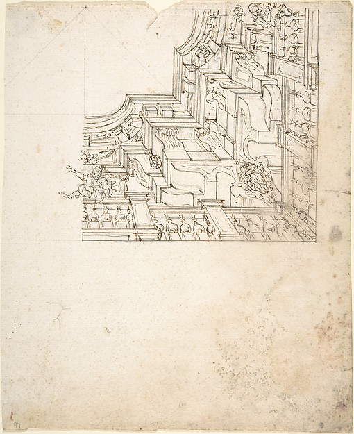 1/4 Design for a Painted Ceiling, with the Arms of a Cardinal in the Corner