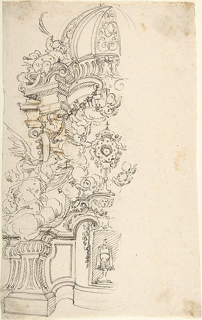 Design for One Half of an Altar, with an Angel (of the Annunciation) at the left by Anonymous, Italian, Piedmontese, 18th century