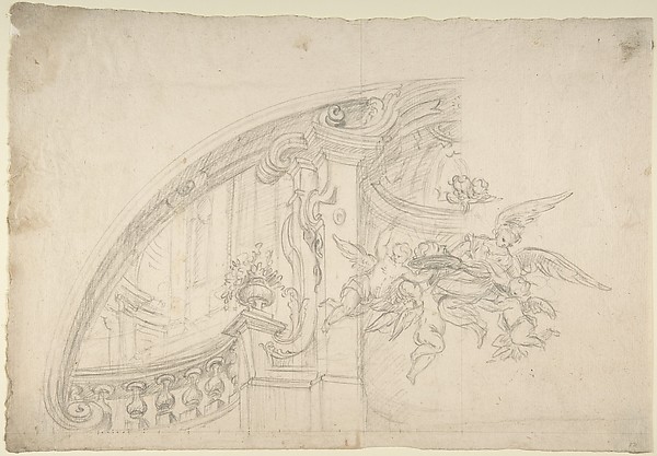 Sketch for the Rear Arched Area of a Chapel, with an Angel and Three Putti Holding Up a Plate with the Head of the Baptist